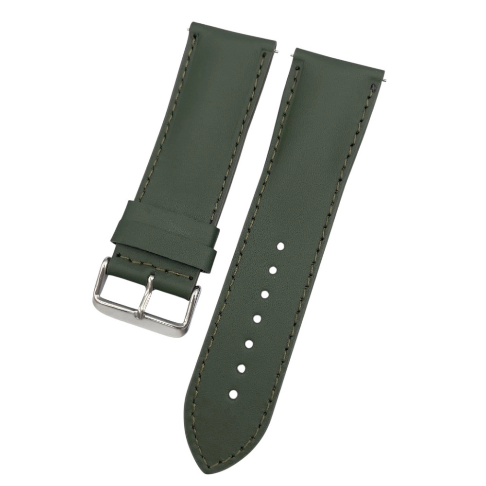 26 mm Bombeli Düz Yeşil Deri Saat Kordonu